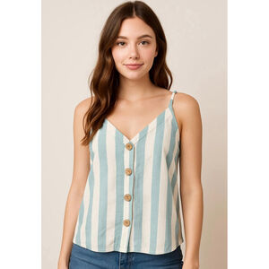Women's Abercrombie & Fitch Striped Tank Top Sm White Green Linen Blend Coastal